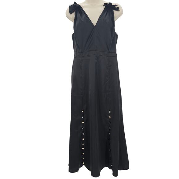 Prabal Gurung Collective Womans size 4 V-Neck Midi Slip Dress Black Button Skirt - Picture 1 of 8